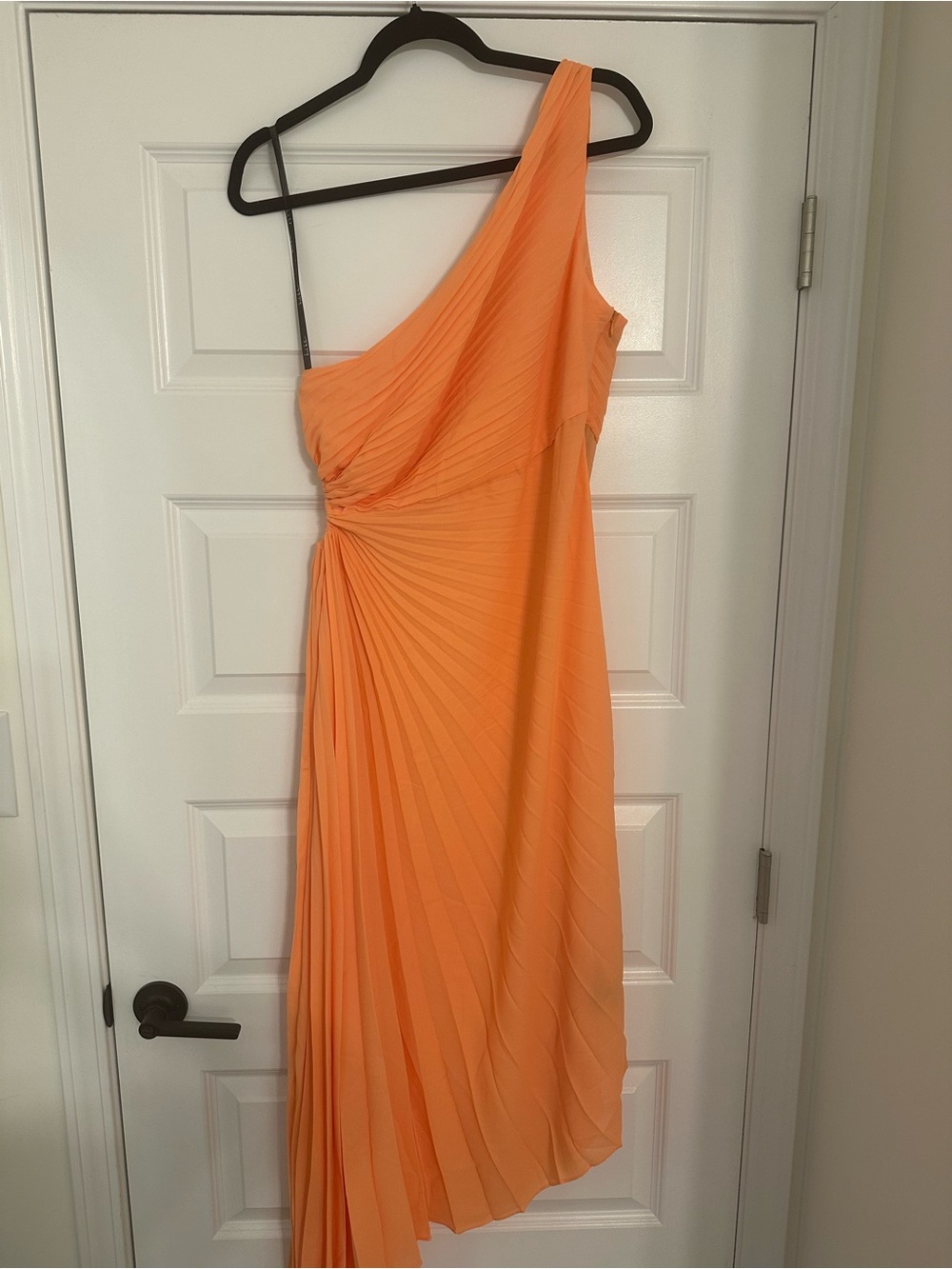 Nicole Miller One-Shoulder Pleated Coral-Orange Dress